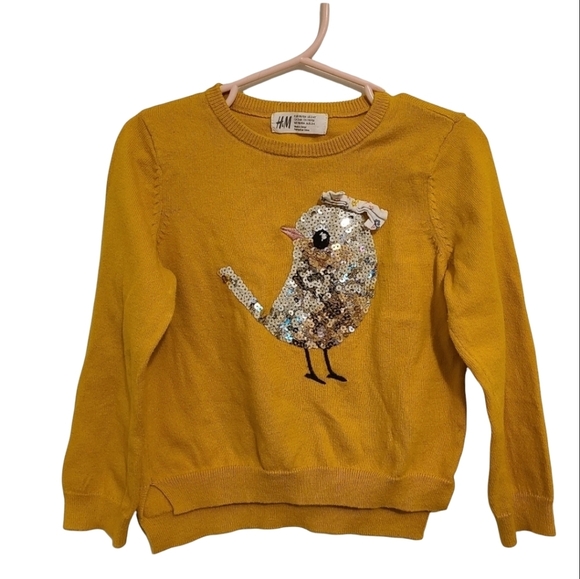 H&M Girls Size 2-4 Yellow Bird Sweater Top - Picture 1 of 4